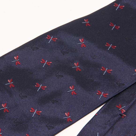 Brooks Basics Blue Dragonfly Print Silk Tie 3.75" x 58" Made in USA - Picture 4 of 6